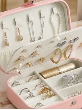 Pink Travel Jewelry Box - Compact Organizer